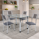 Ver imagem 1 de Mesa de Jantar 4 Cadeira Cromadas Tampo Vidro Estilo Moderno:Cinza 227/430
