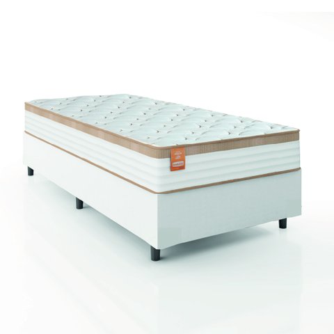 Cama Box Colchão Solteiro Molas Ensacadas Real 88x188x65cm Linho Branco / Bege Inducol