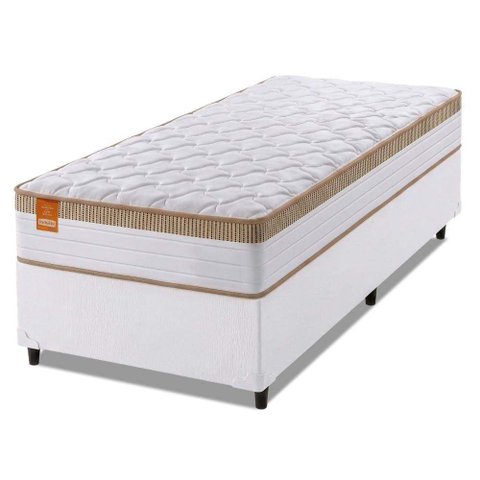 Cama Box Colchão Solteiro Molas Ensacadas Real 88x188x65cm Branco / Bege Inducol