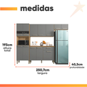 Ver imagem 3 de Armário de Cozinha Completa com Balcão 12 Portas 1 Gaveta 2,50m Versalhes Freijó / Grafite