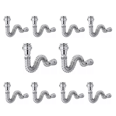 Kit 10 Sifão Sanfonado Cromado Cozinha Pia Banheiro Tanque Universal Abs Premium