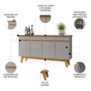 Ver imagem 3 de Buffet Aparador Sala de Estar 160cm 4 Portas Opala Naturalle/off - Bechara