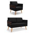 Ver imagem 1 de Kit 01 Namoradeira 02 Lugares e 01 Poltrona Mari Suede Pés Palito Castanho - D’rossi Preto