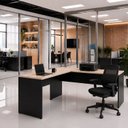 Ver imagem 1 de Mesa de Escritório em L 160x60cm + Cadeira Ergonômica Reclinável com Apoio Lombar,Pistão Classe 4