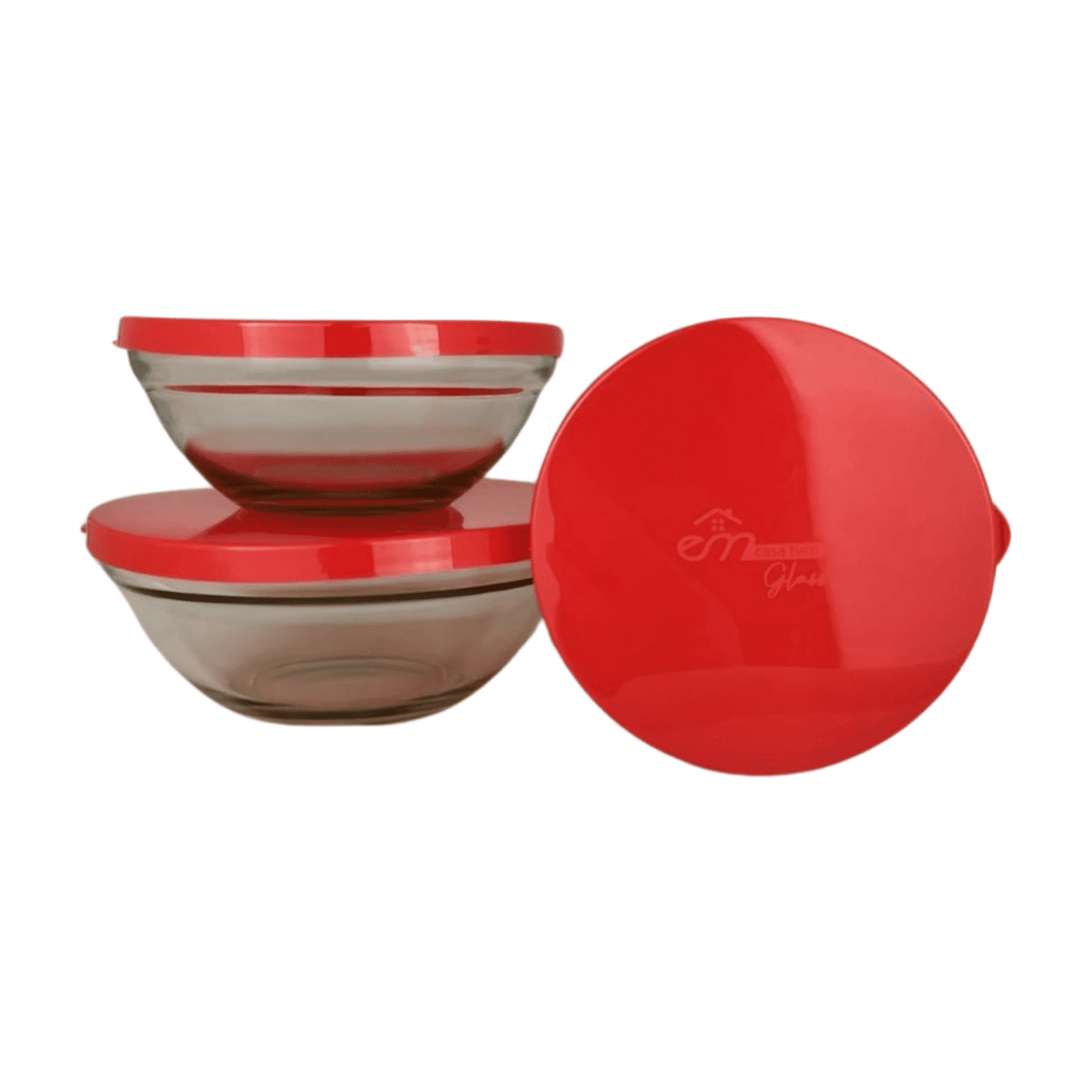 Jogo de Potes Tigelas 3 Peças de Vidro Tampa Plástico Bowls:vermelho - 2