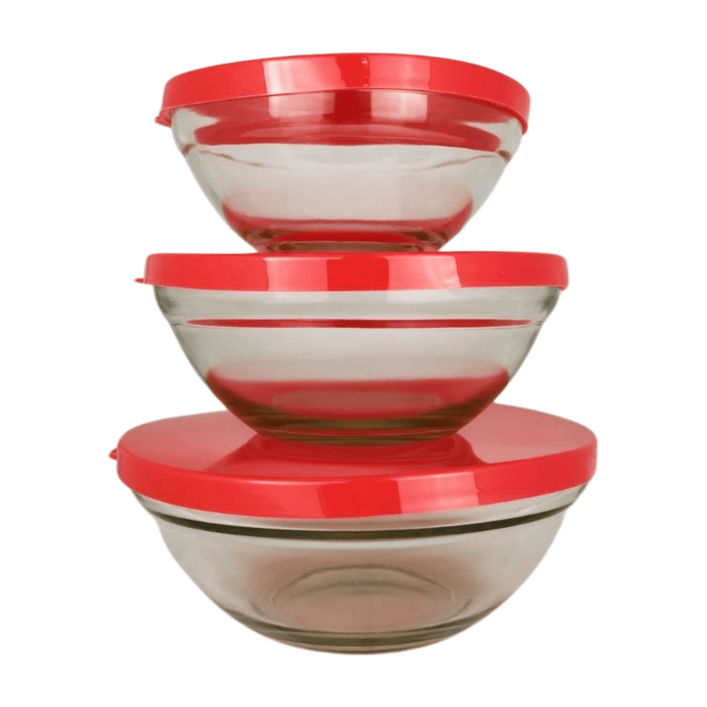 Jogo de Potes Tigelas 3 Peças de Vidro Tampa Plástico Bowls:vermelho