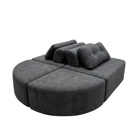 Sofá Modular Cielo 4 Lugares Design Orgânico Moderno 204cm Bouclê Cinza Escuro - Montanari's Decor