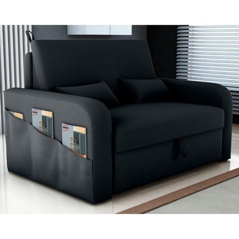 Sofá Cama Aster 2 Lugares 140cm Preto Veludo Inca Baú Matrix