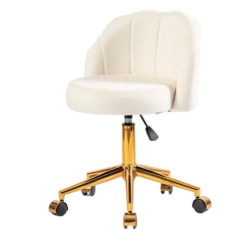 Cadeira Petala Anm9700s Anima Office Revestida em Veludo Off White Base Rodízio Dourado