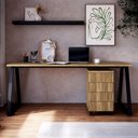 Ver imagem 1 de Mesa Escrivaninha e Gaveteiro com e Rodízios 4 Gavetas 160cm Industrial Executive Nogal e Preto Marrom