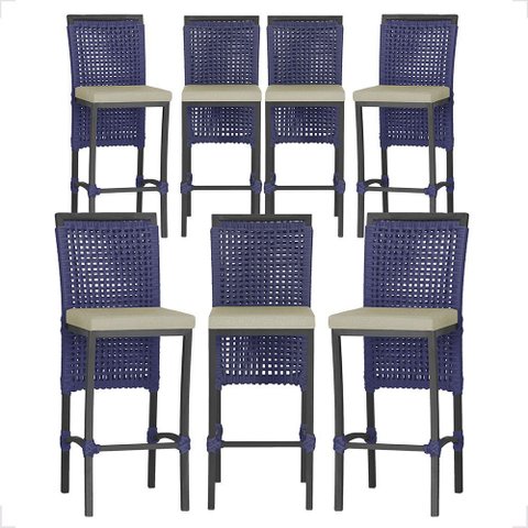 07 Banquetas em Alumínio Roma Preta Corda Náutica Tecido 7