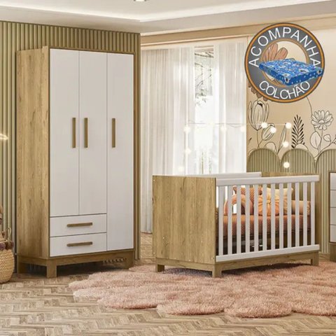 Quarto de Bebê Q Encanto Retrô Roupeiro e Berço - Moveis A.i. Shop