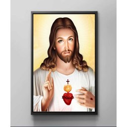 Quadro Decorativo Canvas Moldura Filete Jesus Cristo Sagrado Coração Gg - 4