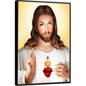 Quadro Decorativo Canvas Moldura Filete Jesus Cristo Sagrado Coração Gg
