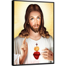 Quadro Decorativo Canvas Moldura Filete Jesus Cristo Sagrado Coração Gg - 1