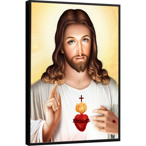 Quadro Decorativo Canvas Moldura Filete Jesus Cristo Sagrado Coração Gg