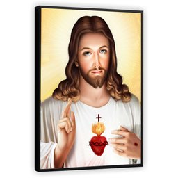 Quadro Decorativo Canvas Moldura Filete Jesus Cristo Sagrado Coração Gg - 5