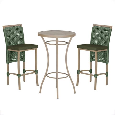 Mesa Bistro e 2 Banquetas Roma Fendi Corda Náutica 13 Trama Original