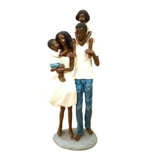 Escultura Estatueta Familia Filhos Casal Menina Menino