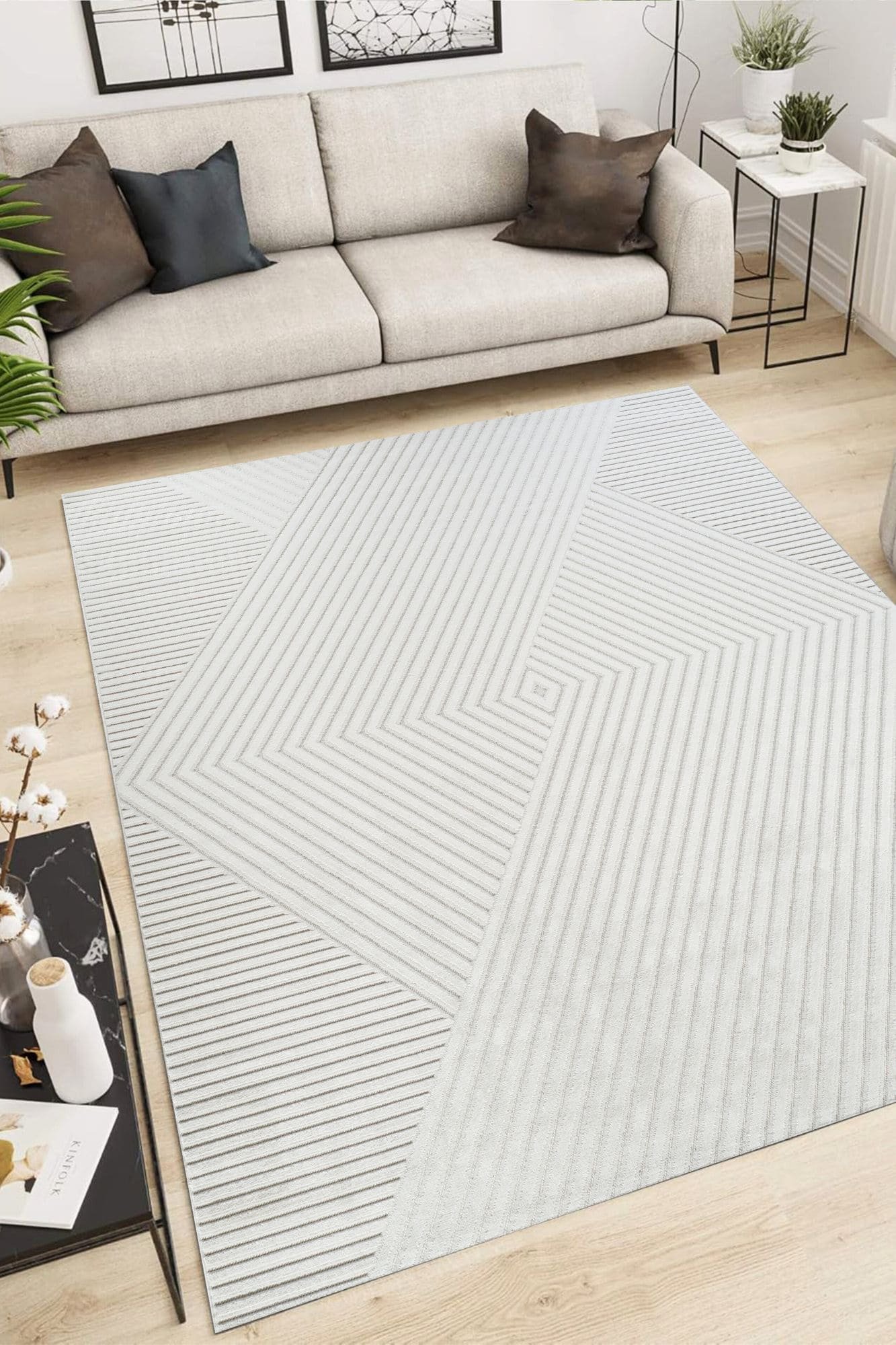 Tapete Sala 250x350 Chevron Bege 419