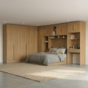 Ver imagem 1 de Guarda Roupa Casal Modulado 5 Peças 12 Portas 5 Gavetas com Cabeceira e Escrivaninha 100% MDF Smart Cinamomo Marrom