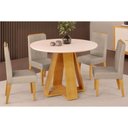 Ver imagem 1 de Conjunto: Mesa Sala Jantar Celeste Tampo Madeirado C/ Vidro Redondo 103x103cm e 4 Cadeiras Lia Cedro