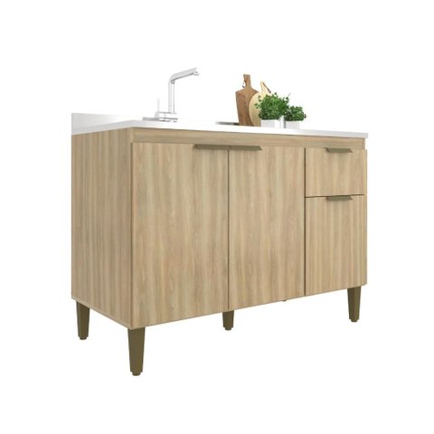 Balcão de Cozinha Gabinete para Pia 120cm Iara Julia 2 Portas 3 Gavetas J Carvalho Dourado