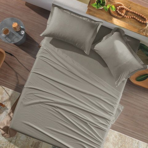 Jogo de Cama Casal 4 Peças Toque Acetinado Cimento Queimado