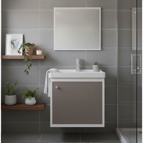 Kit Armário para Banheiro 40cm Mdf com Cuba + Espelheira - Veneto Gianduia