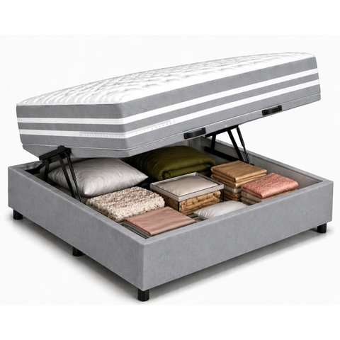Kit Cama Box Baú Casal 138x188 cm + Colchão Molas Ensacada Casal 20 cm Cinza Suede