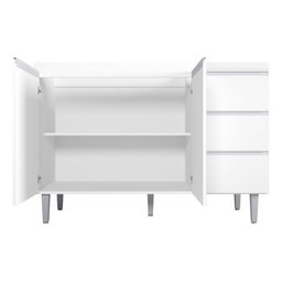 Balcão Gabinete para Pia Andreia sem Tampo 100cm 2 Portas 3 Gavetas Branco - Ajl Móveis Balcão Gabin - 4
