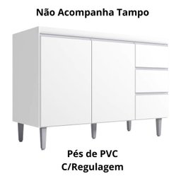 Balcão Gabinete para Pia Andreia sem Tampo 100cm 2 Portas 3 Gavetas Branco - Ajl Móveis Balcão Gabin - 3