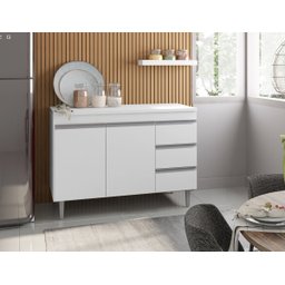 Balcão Gabinete para Pia Andreia sem Tampo 100cm 2 Portas 3 Gavetas Branco - Ajl Móveis Balcão Gabin - 5