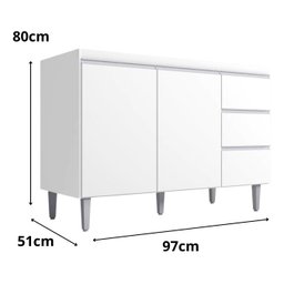 Balcão Gabinete para Pia Andreia sem Tampo 100cm 2 Portas 3 Gavetas Branco - Ajl Móveis Balcão Gabin - 2