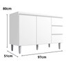 Balcão Gabinete para Pia Andreia sem Tampo 100cm 2 Portas 3 Gavetas Branco - Ajl Móveis Balcão Gabin - 2