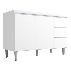 Balcão Gabinete para Pia Andreia sem Tampo 100cm 2 Portas 3 Gavetas Branco - Ajl Móveis Balcão Gabin