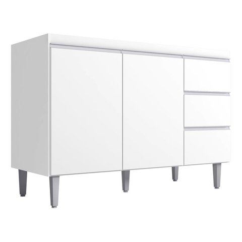 Balcão Gabinete para Pia Andreia sem Tampo 100cm 2 Portas 3 Gavetas Branco - Ajl Móveis Balcão Gabin