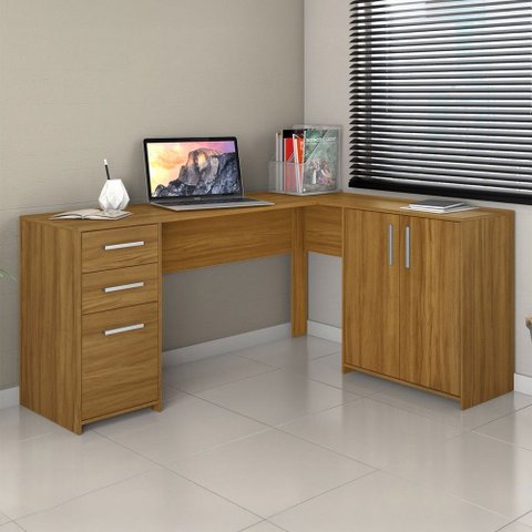 Mesa para Escritório 2 Portas 3 Gavetas Mirage Freijo - Pnr Móveis