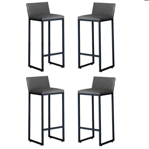 Kit 4 Banquetas Altas Luxo Dani com Encosto Base Preta:cinza