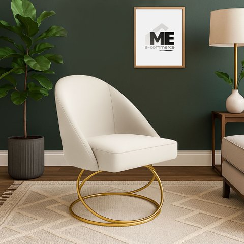 Cadeira Poltrona Lua Tecido Veludo Base Luxo:bege