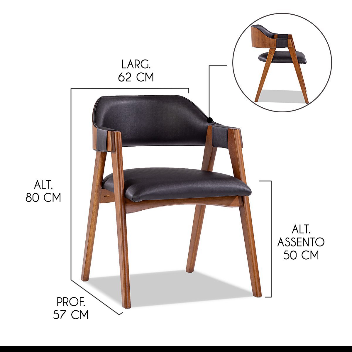 Kit 6 Cadeiras para Mesa de Jantar Lua com Estofado Impermeável Facto Preto L72 RMI - 3