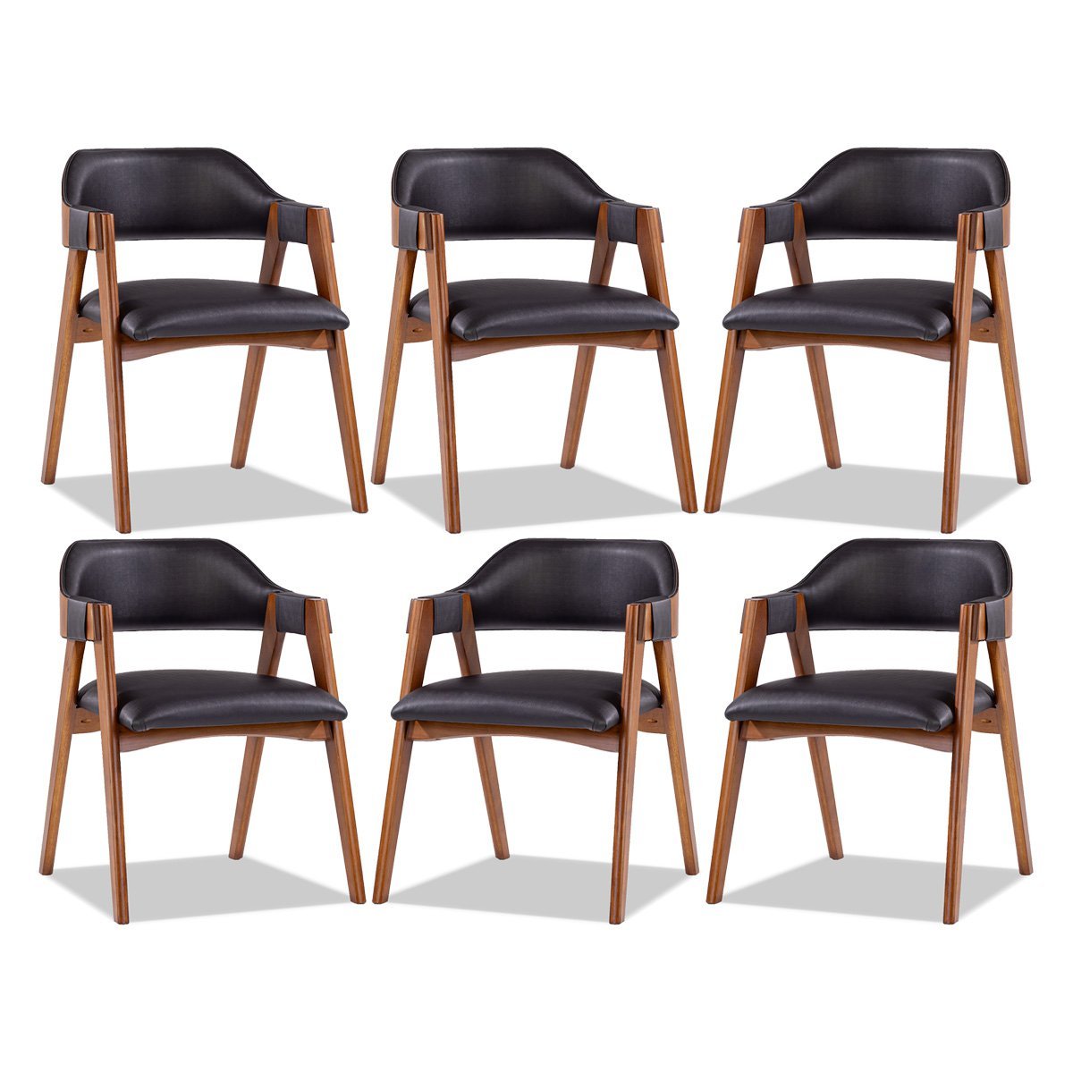 Kit 6 Cadeiras para Mesa de Jantar Lua com Estofado Impermeável Facto Preto L72 RMI