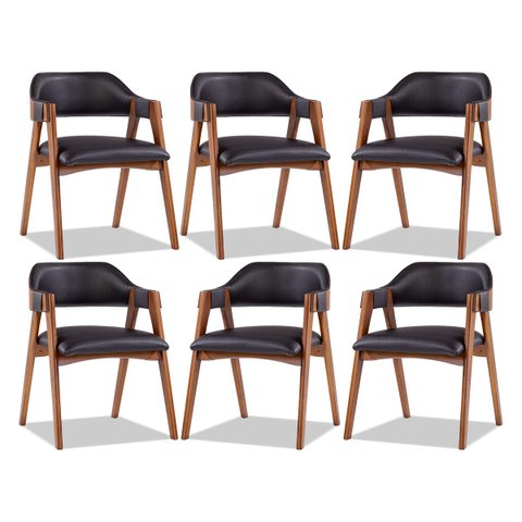 Kit 6 Cadeiras para Mesa de Jantar Lua com Estofado Impermeável Facto Preto L72 Rmi