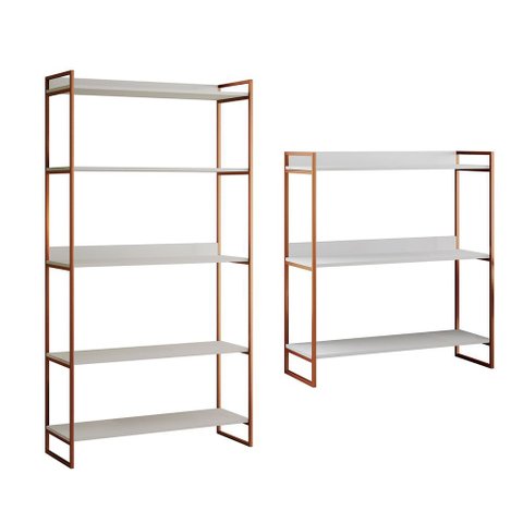 Kit Industrial Estante Guaecá 180x95 + Aparador Córdoba 100x95 3 Prateleiras Sala - Cobre/branco
