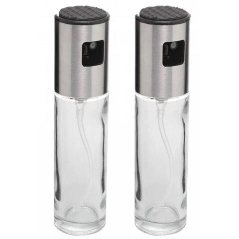 Kit 2 Borrifadores Spray Azeite Vinagre 100ml Wolff Aço Inox Vidro Pulverizador Pequeno Temperos