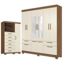 Ver imagem 1 de Guarda Roupa Casal 8 Portas Curitiba com Espelho e Cômoda Marabá com Pés Jatobá Areia Acetinado - Sa