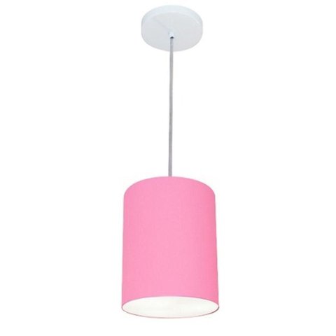 Lustre Pendente Cilíndrico Md-4012 Cúpula em Tecido 18x25cm Rosa Bebê - Bivolt
