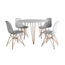 Ver imagem 6 de Mesa De Jantar Redonda 90Cm Branca Clips 3 Pés Com 4 Cadeiras Brancas Base Cobre Cor: Branco