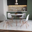 Ver imagem 1 de Mesa De Jantar Redonda 90Cm Branca Clips 3 Pés Com 4 Cadeiras Brancas Base Cobre Cor: Branco