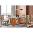 Ver imagem 1 de Sala de Jantar Completa Maldivas C/ Tampo Madeirado C/ Vidro Canto Curvo 180x90cm e 6 Cadeiras Dafne